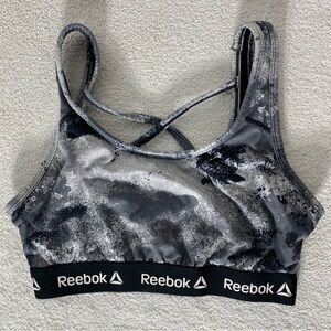 5/$25 Reebok Performance Sports Bra S Black Grey White Speckle Print Activewear